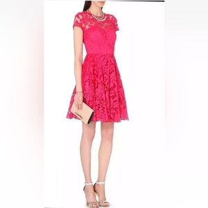 TED BAKER Caree sheer floral lace fit and flare dress size 2 red